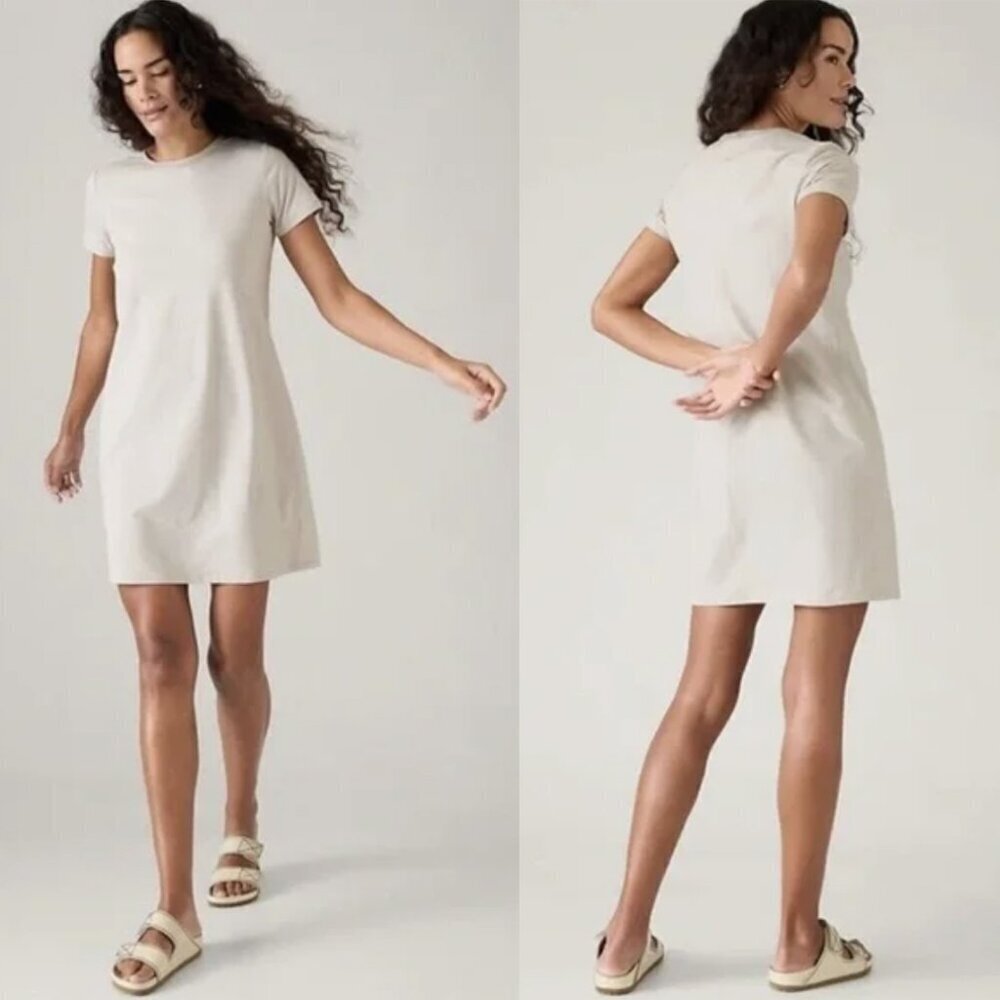 Athleta NWT Supima Cotton Essential Tee Short Sleeved Dress, Neutral Taupe, L